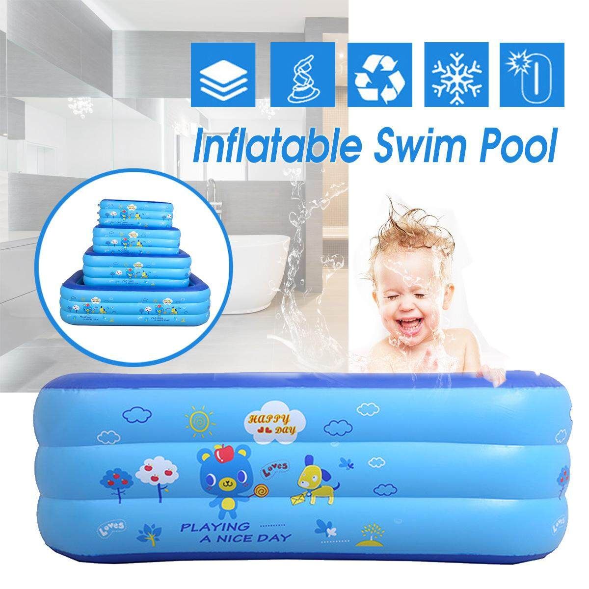 120/130/150/180cm Kids Inflatable Swimming Pool Indoor Home Children Swim Bathe Deep Blue
