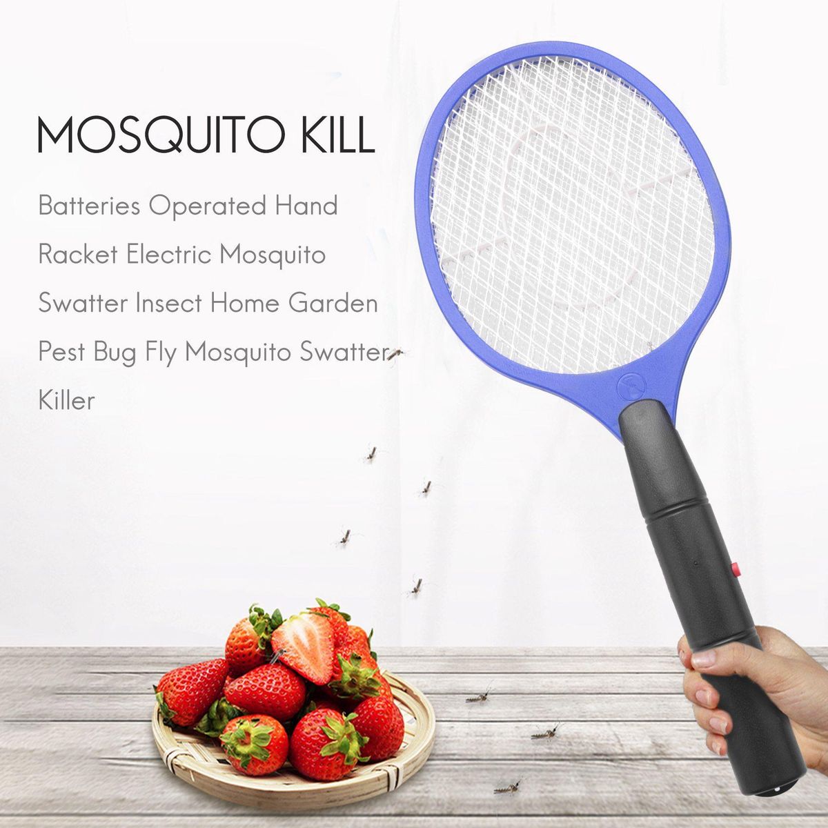 Batteries Operated Hand Racket Electric Mosquito Swatter Insect Home Garden Pest Bug Fly Mosquito Swatter Killer