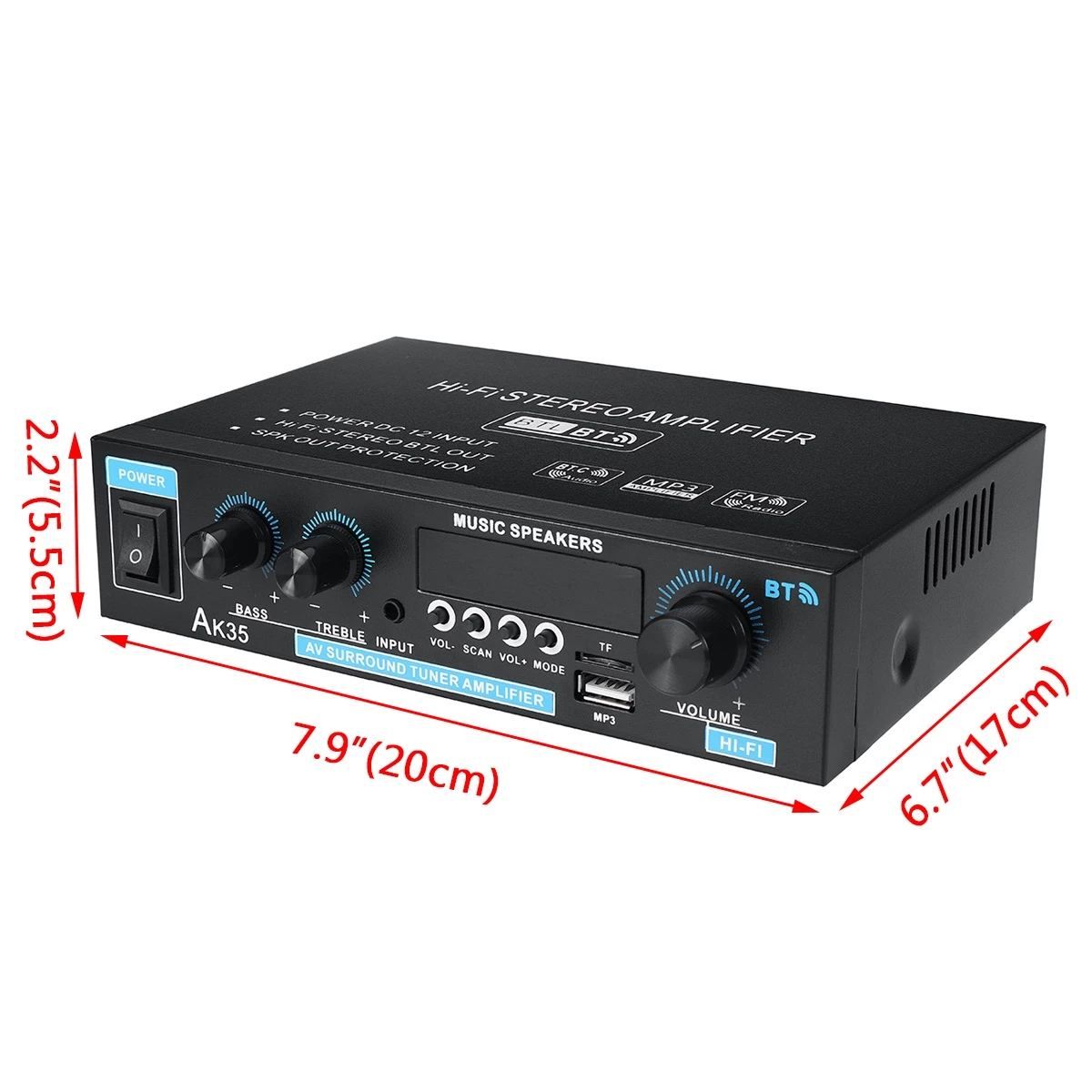 110V/220V 400W+400W Mini 2.0 Channel Digital Amplifier Bluetooth 5.0 Receiver USB Music Player Stereo Home/Car/Marine Audio Amp