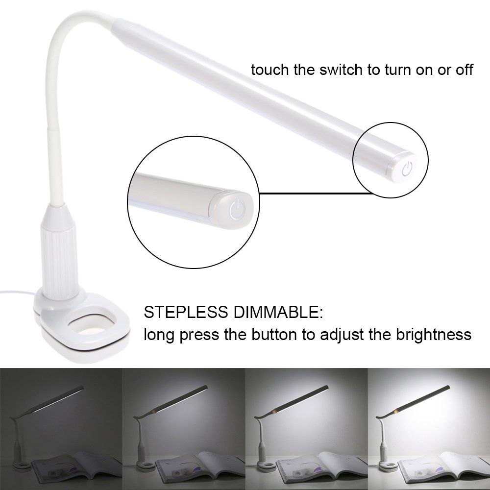 5W 24 LEDs Eye Protect Clamp Clip Table Lamp Stepless