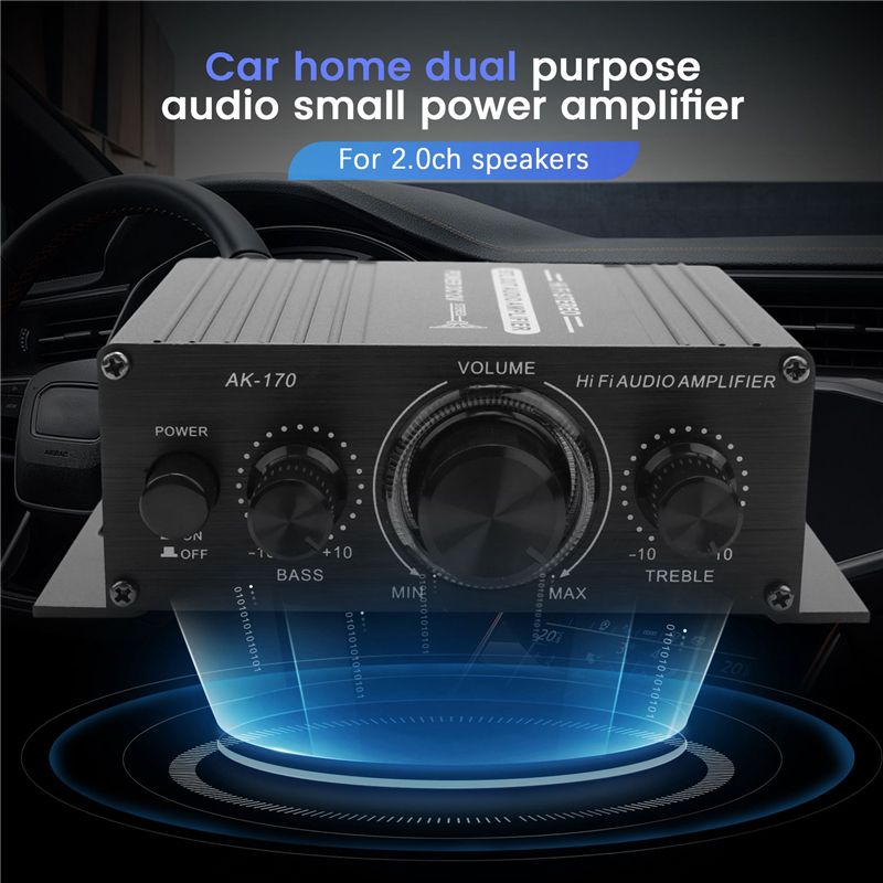 12V Mini Audio Power Car Amplifier Digital Audio Receiver AMP Dual Channel 20W20W Bass Treble Volume Control