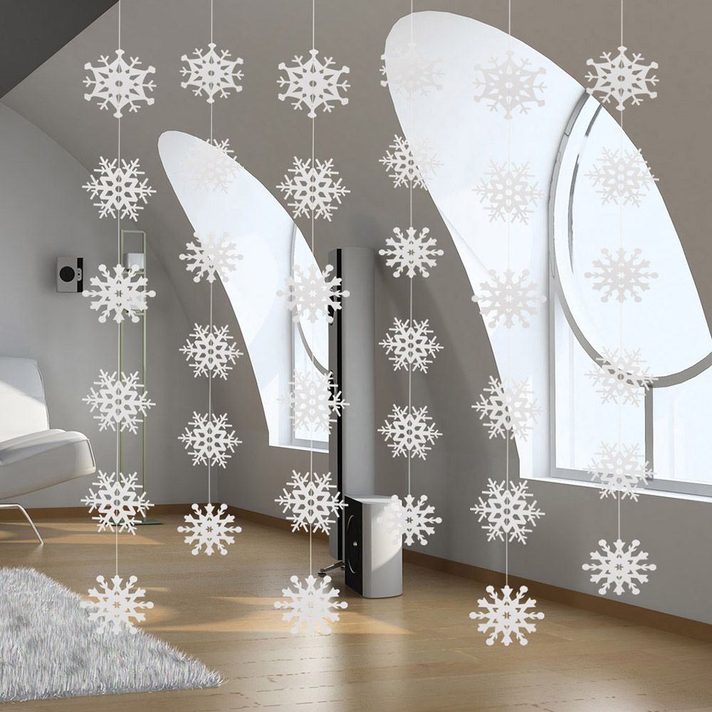 3D Pearl Paper Snowflake String Christmas Ornaments Home