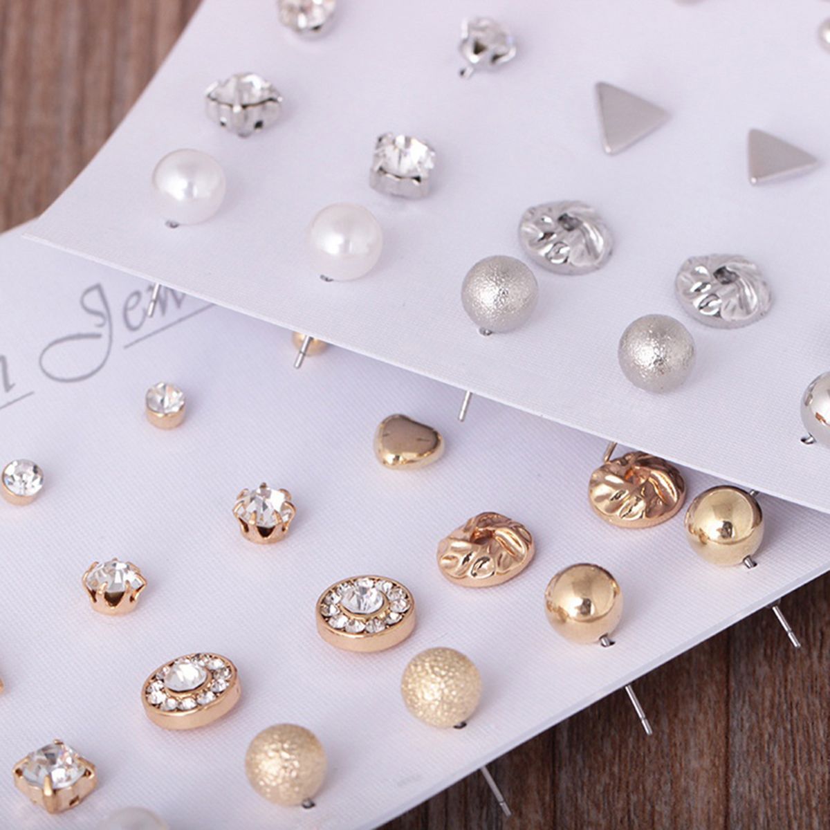12 Pairs Ear Studs Various Shape Rhinestone Women Earrings For Party-Golden