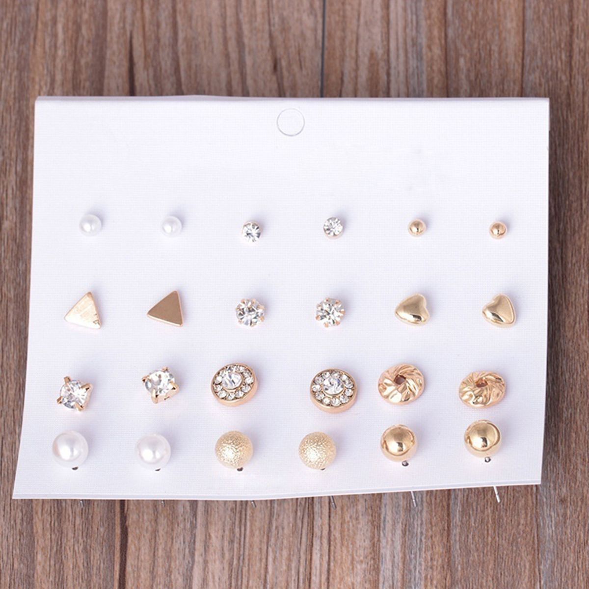 12 Pairs Ear Studs Various Shape Rhinestone Women Earrings For Party-Golden
