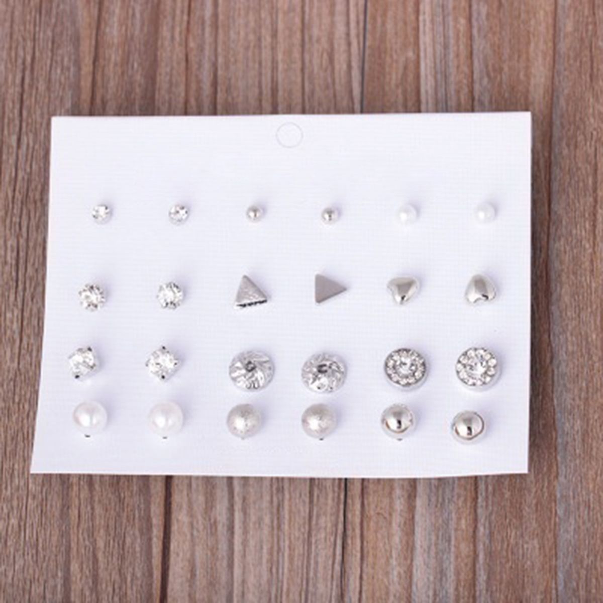 12 Pairs Ear Studs Various Shape Rhinestone Women Earrings For Party-Golden
