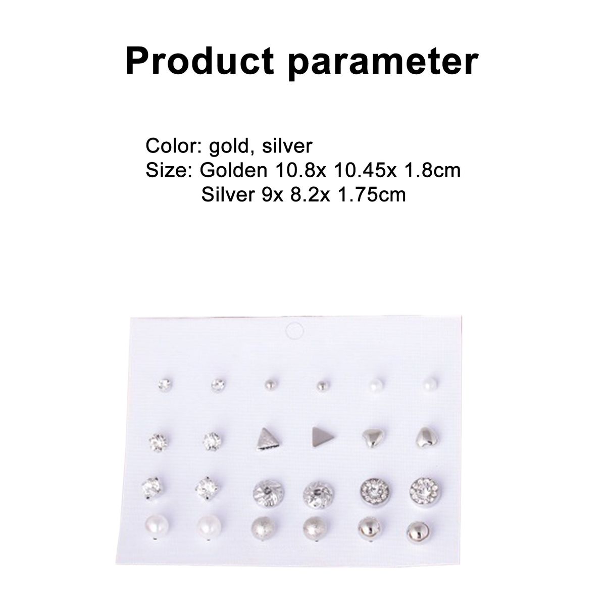 12 Pairs Ear Studs Various Shape Rhinestone Women Earrings For Party-Golden