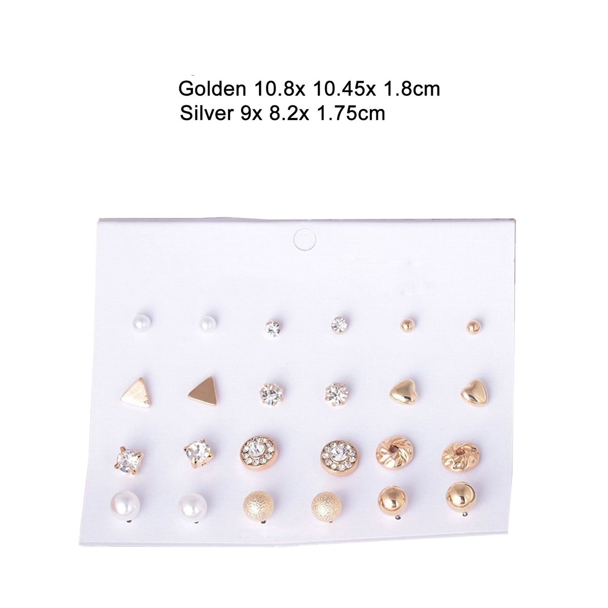 12 Pairs Ear Studs Various Shape Rhinestone Women Earrings For Party-Golden