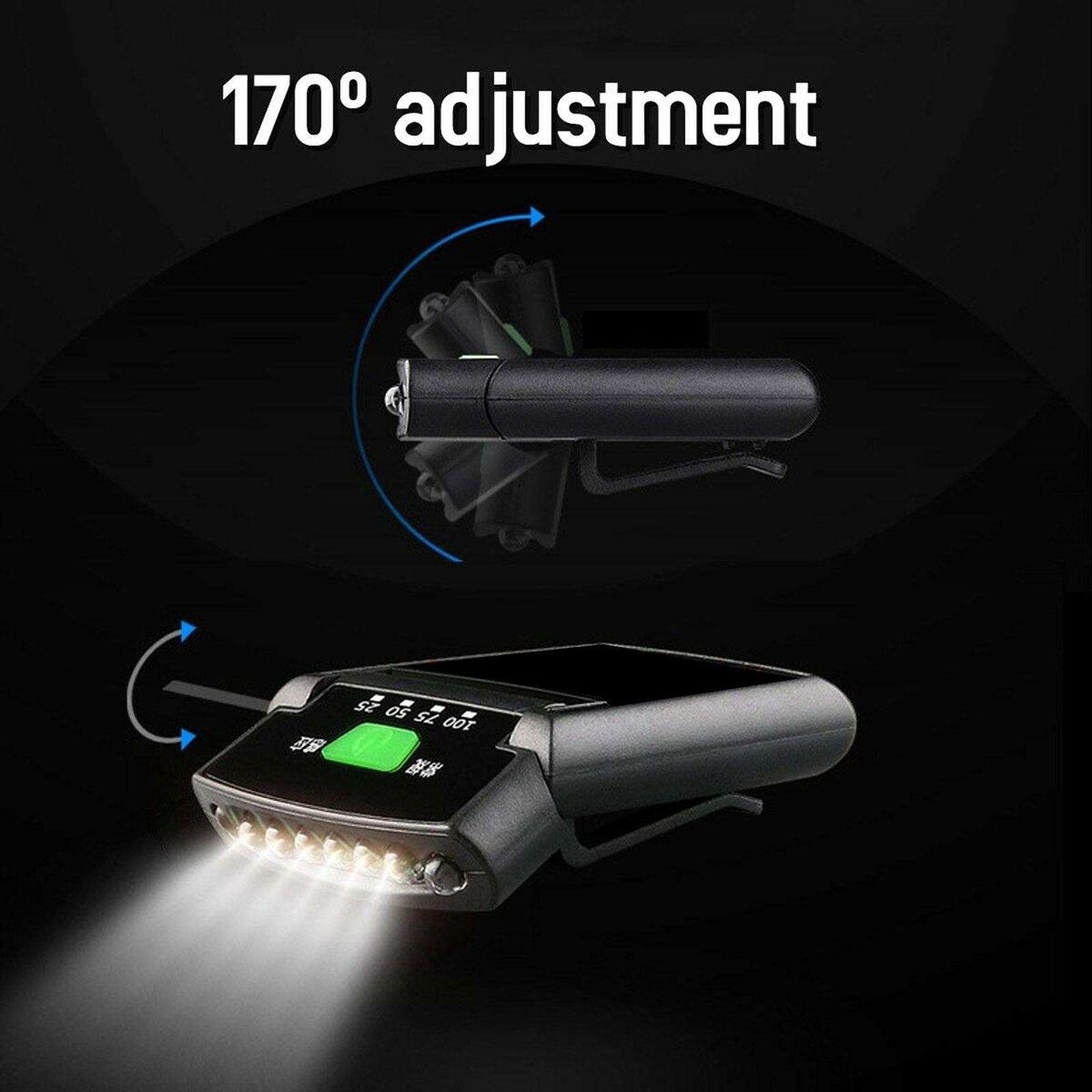 Rechargeable  LED Headlight Torch USB Clip On Sensor Black