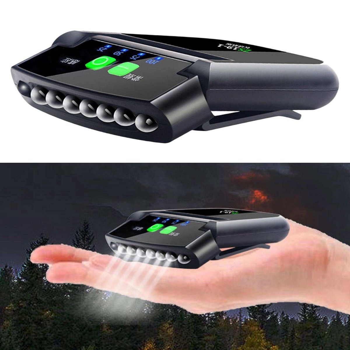 Rechargeable  LED Headlight Torch USB Clip On Sensor Black