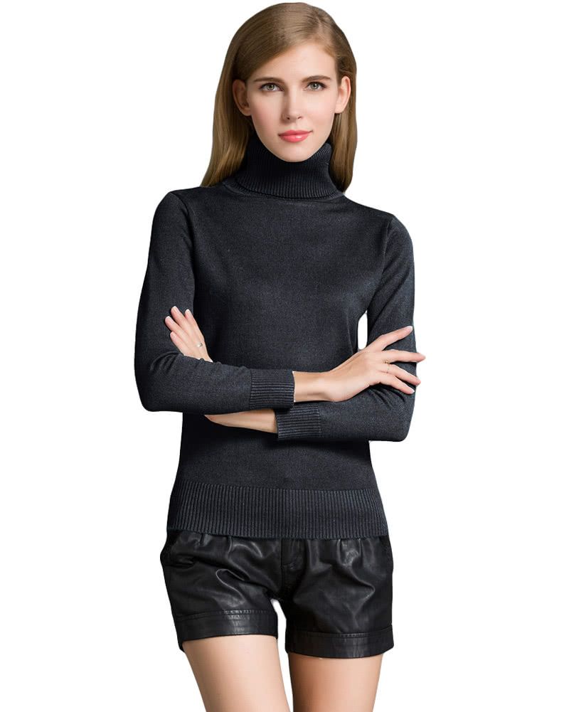 Winter Women Sweater Knitwear Turtle Neck Long Sleeves-dark Gray