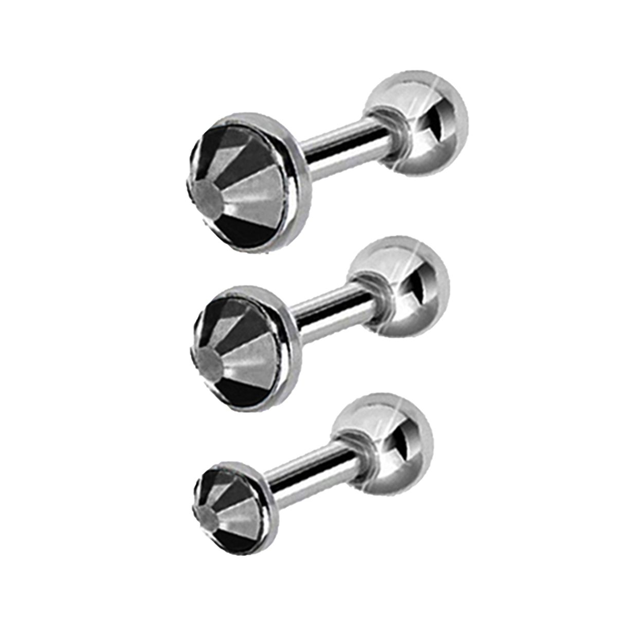3Pcs/Set Women Fashion Stainless Steel Round Rhinestone Ear Studs Earrings For Party-Black