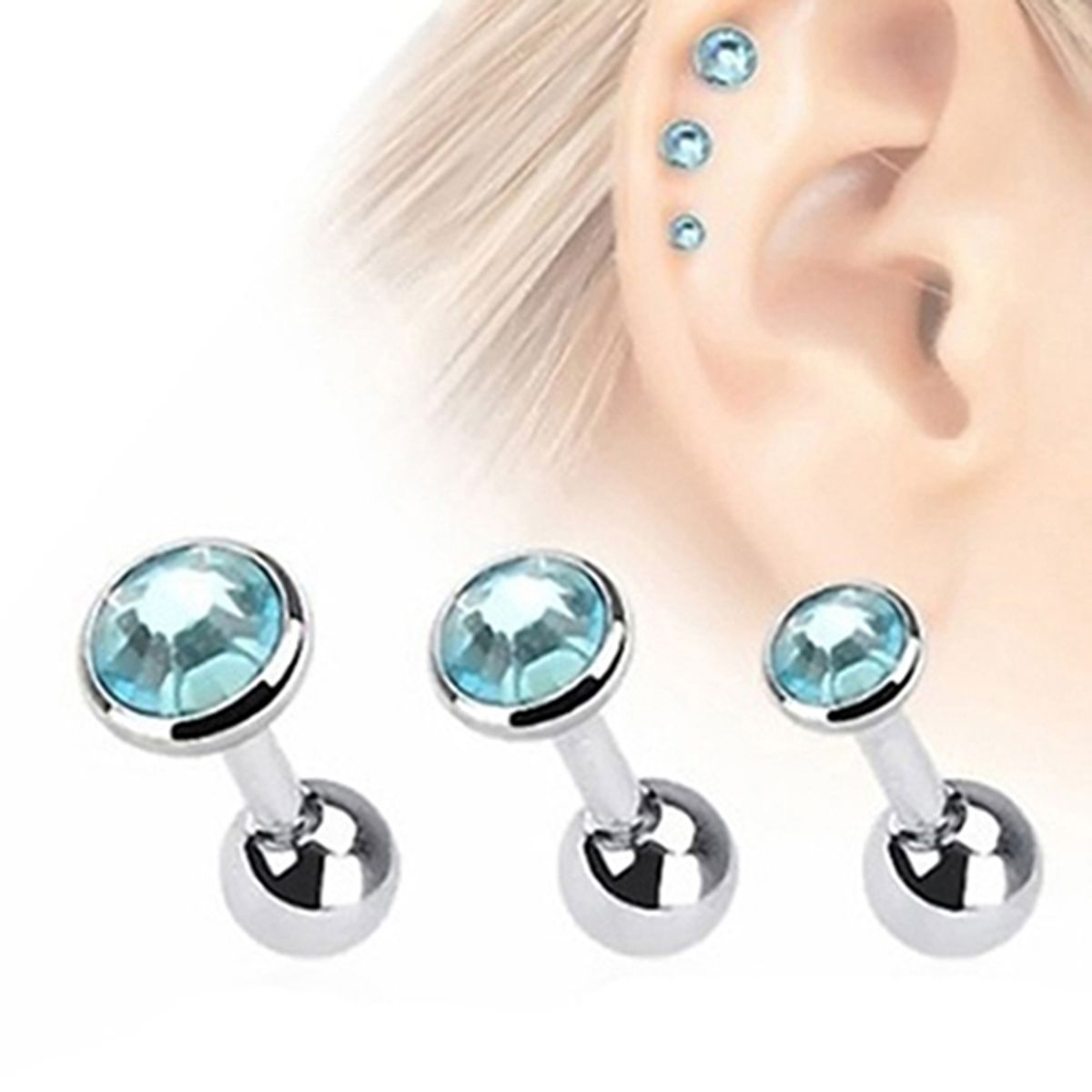 3Pcs/Set Women Fashion Stainless Steel Round Rhinestone Ear Studs Earrings For Party-Black