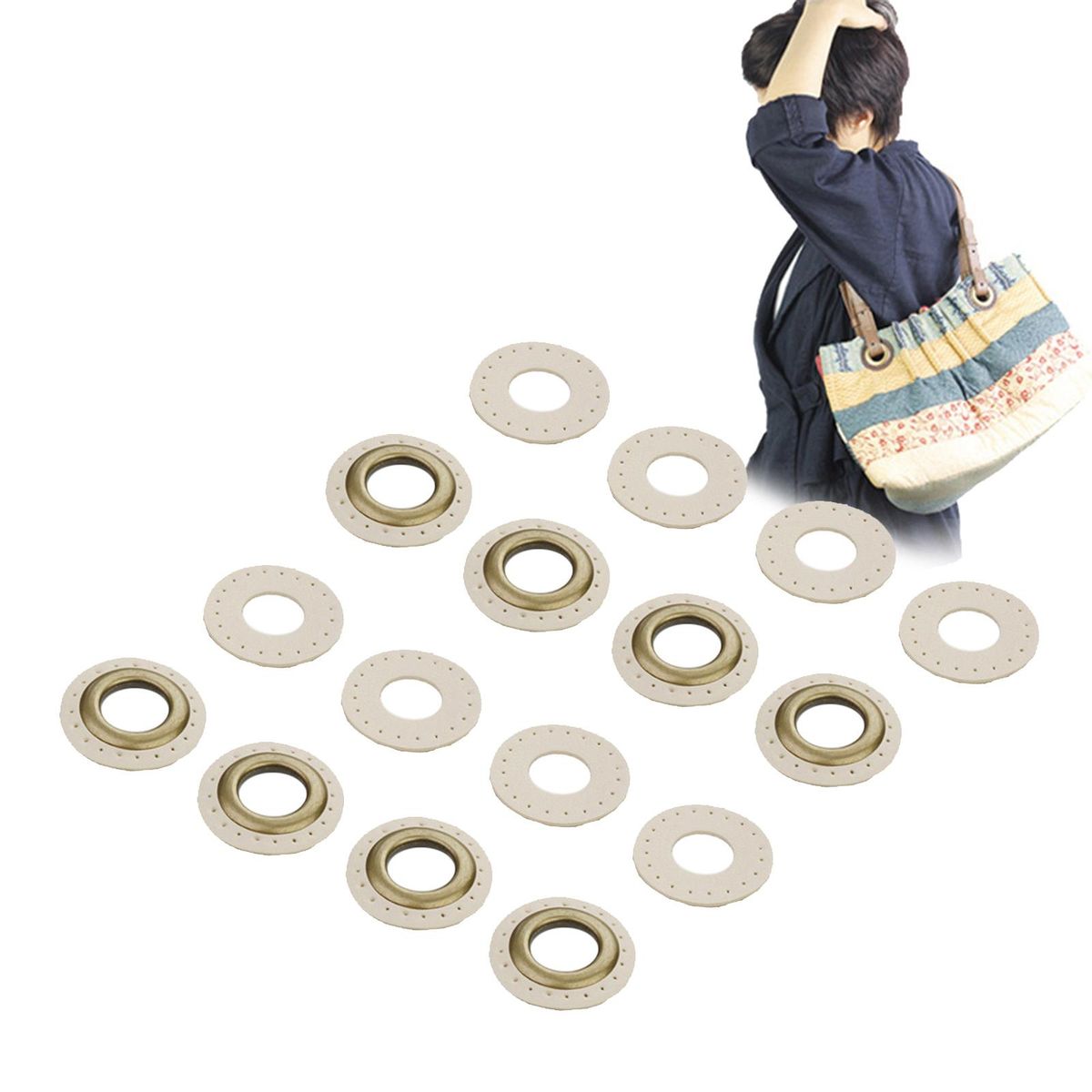 Leather Grommets Eyelets Set    DIY For Purse Bags Shoes Beige