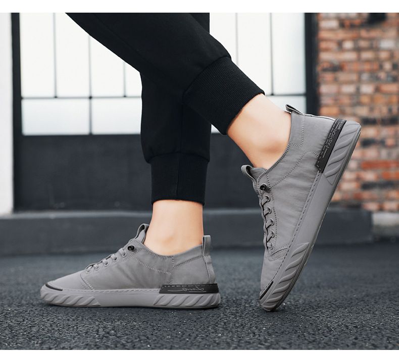 Men's Flat Heel Fashion Ice Silk Grey Casual Cloth Canvas Shoes