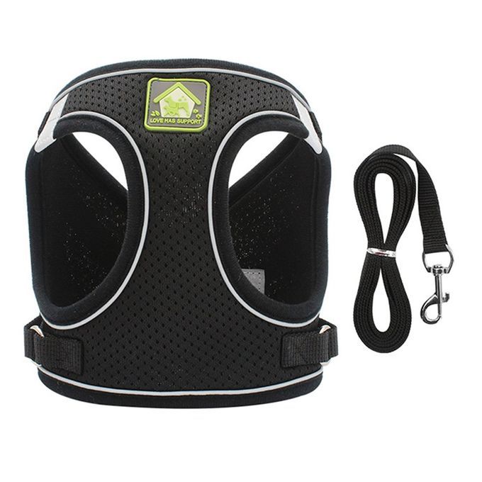 Nylon Mesh  At Harness Refle Tive Dog Vest Harness & Leash Set For Walking-black-M