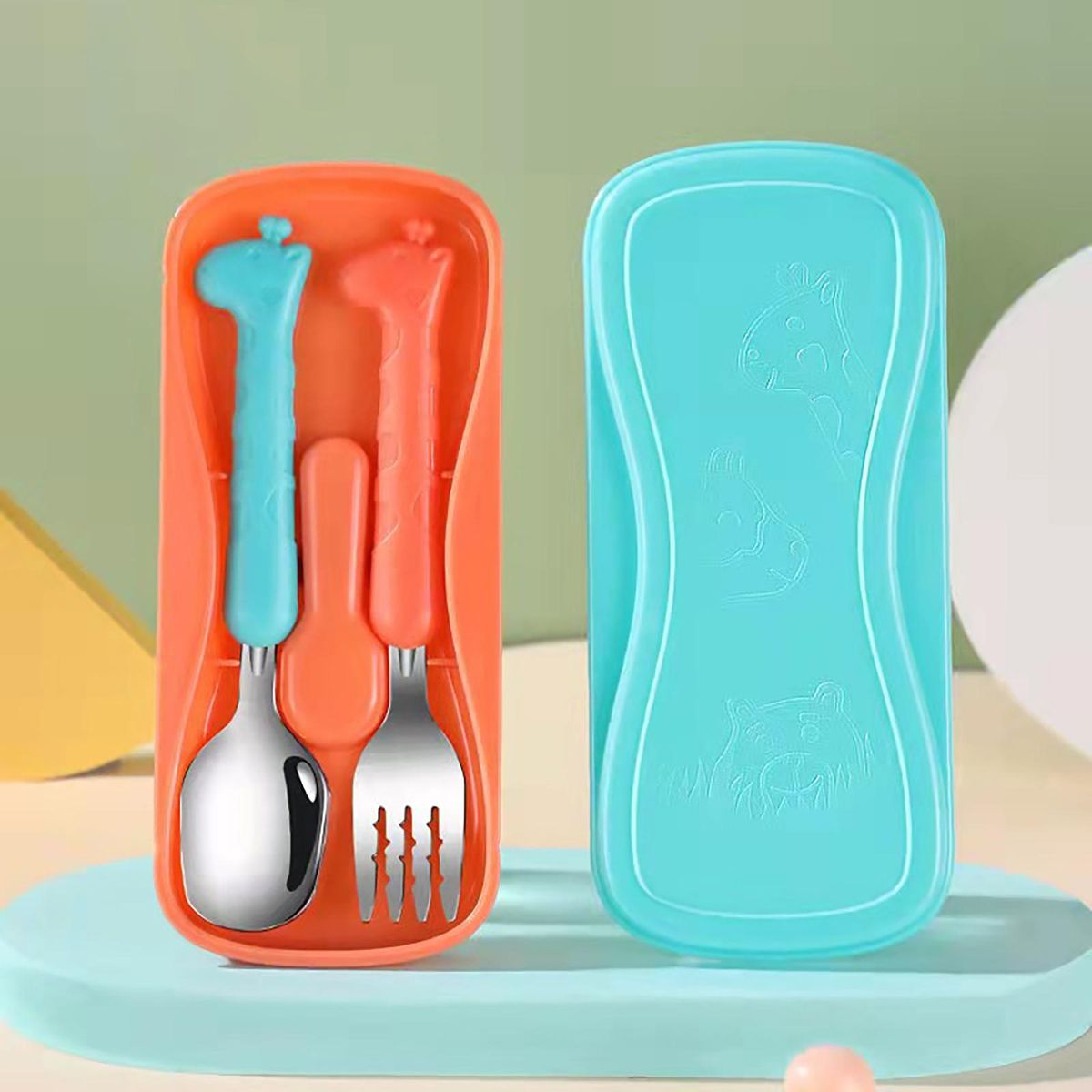 1 Set Children Cutlery Toddler Dinnerware Spoon Fork Orange