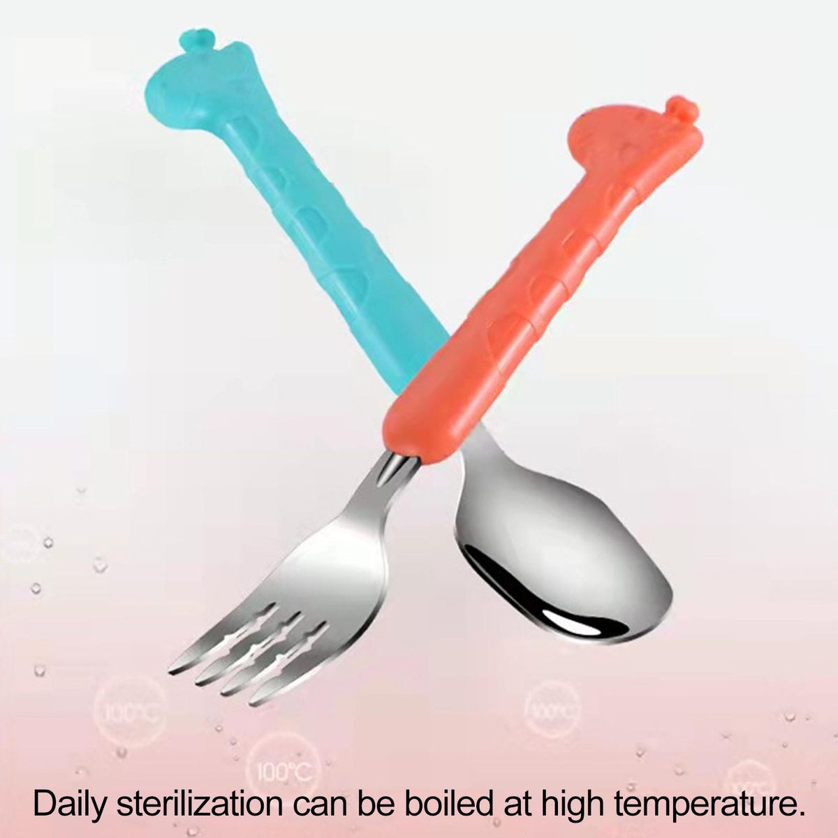 1 Set Children Cutlery Toddler Dinnerware Spoon Fork Orange