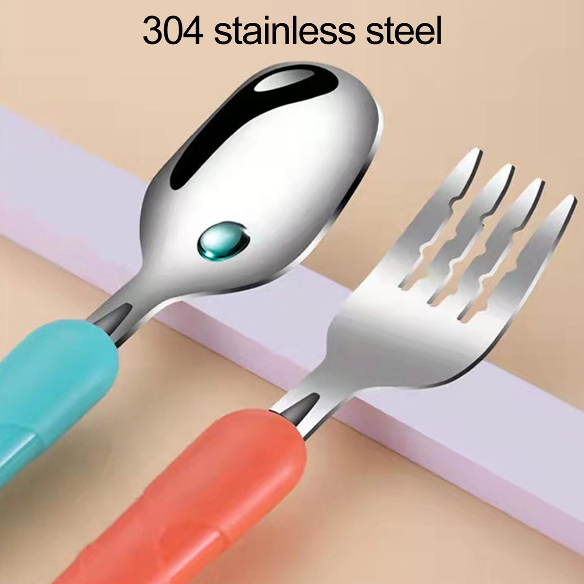 1 Set Children Cutlery Toddler Dinnerware Spoon Fork Orange