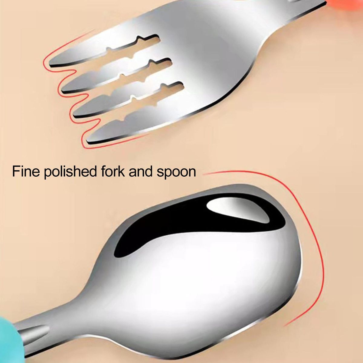 1 Set Children Cutlery Toddler Dinnerware Spoon Fork Orange