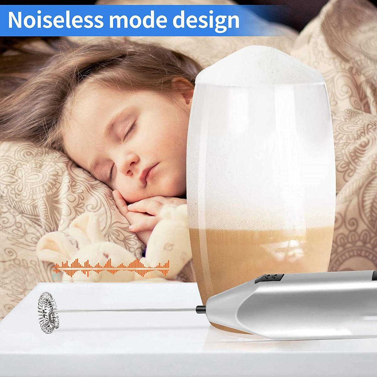 Milk Frother Quiet Hand Held Frother Whisk High Powered