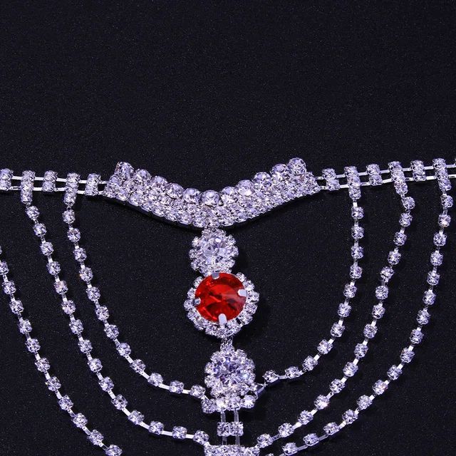 Women Crystal Tassel Underwear Thong Panties Jewelry Silver
