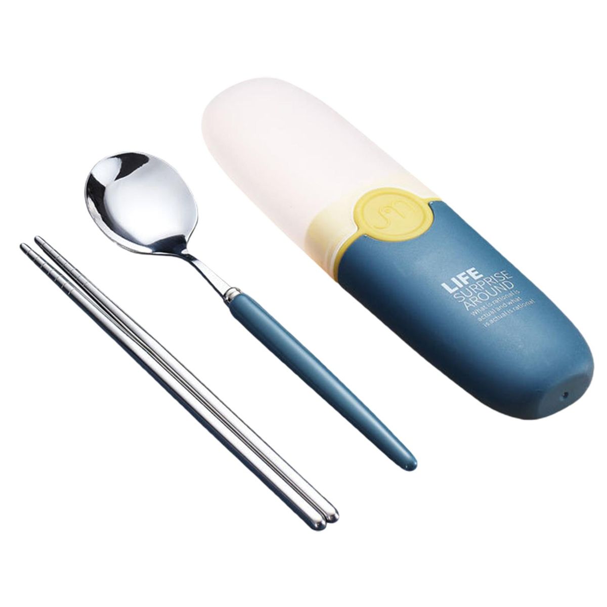 1 Set Travel Cutlery Set Students Kids Travel Spoon Kit Blue