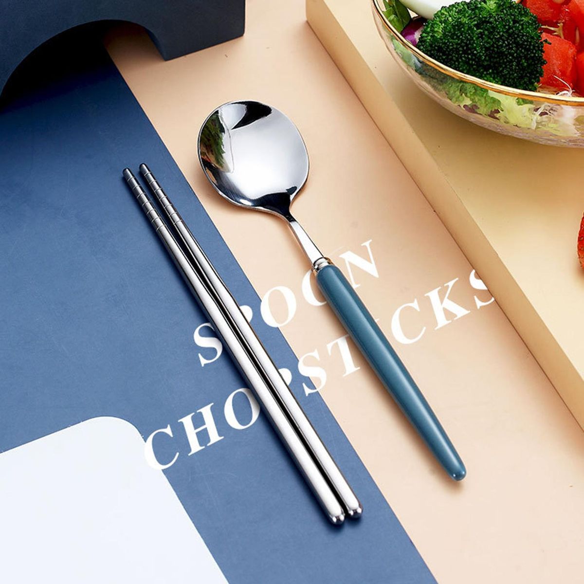 1 Set Travel Cutlery Set Students Kids Travel Spoon Kit Blue