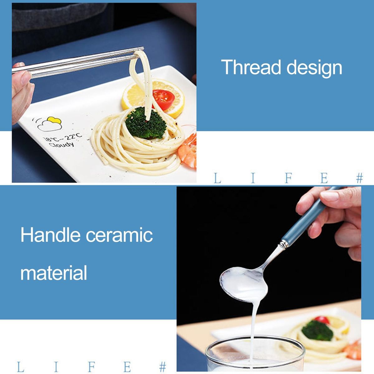 1 Set Travel Cutlery Set Students Kids Travel Spoon Kit Blue