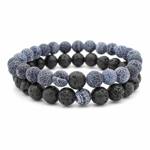 2 IN 1 Crystal  Matts Stone Beads Bracelet Black,Blue Gray
