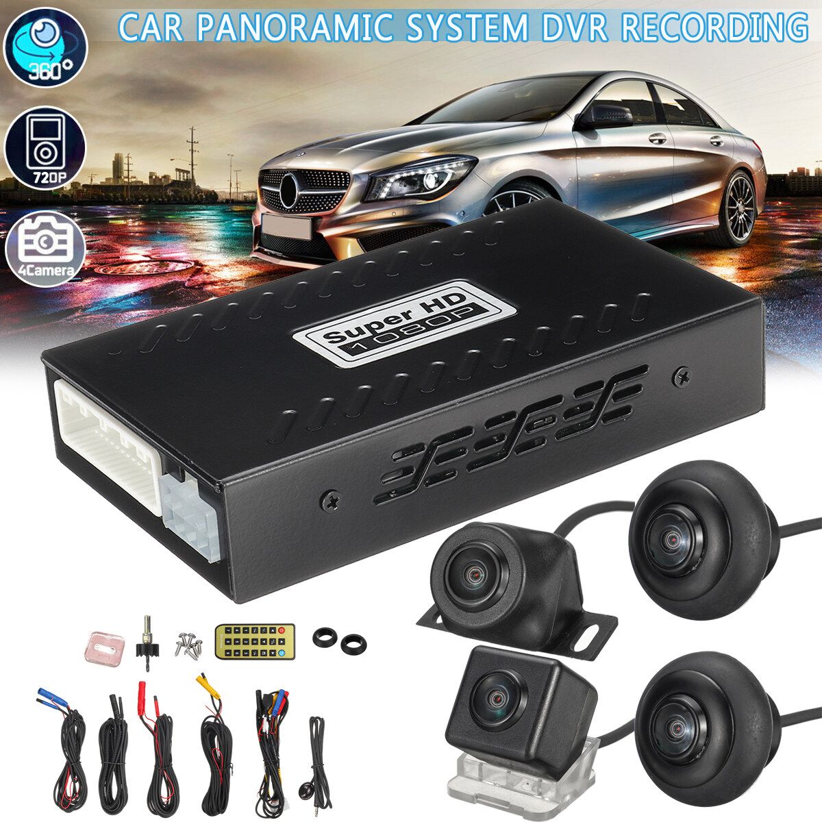 360° Bird View Panoramic System 4 Camera 720P Full HD Car DVR Recording Parking Rear View Night Vision