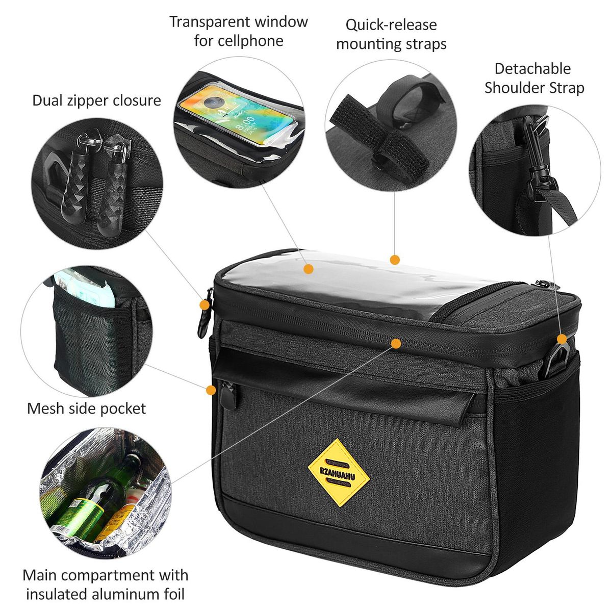 Cycling Insulated Bike Cooler Bag Water Resistant Bike Handlebar Bag Bike Basket Front Bag Pannier with Bike Phone Mount