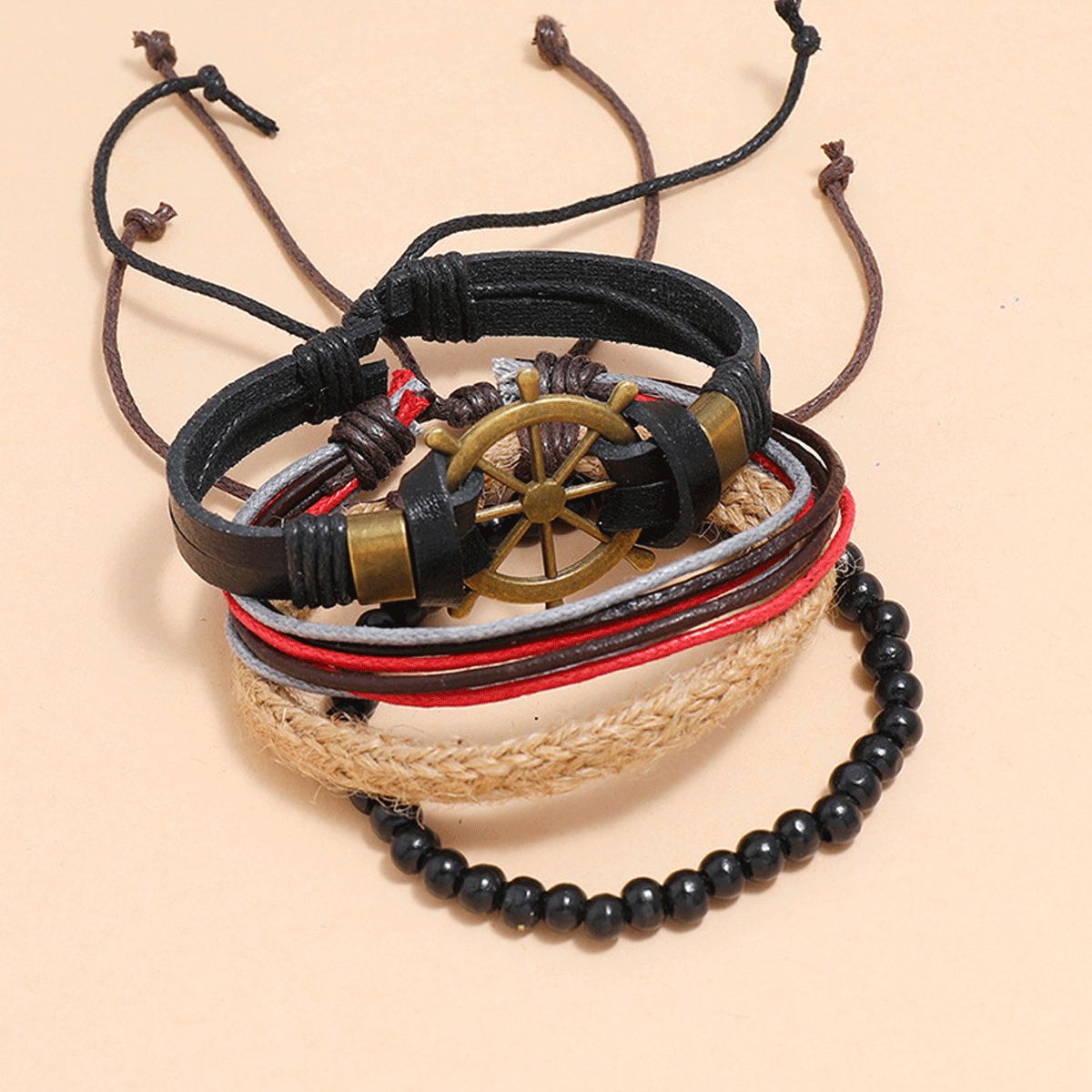 Hand Braided Bracelets Bracelets Set Of 4 Ship Rudder Braided Leather Bracelets