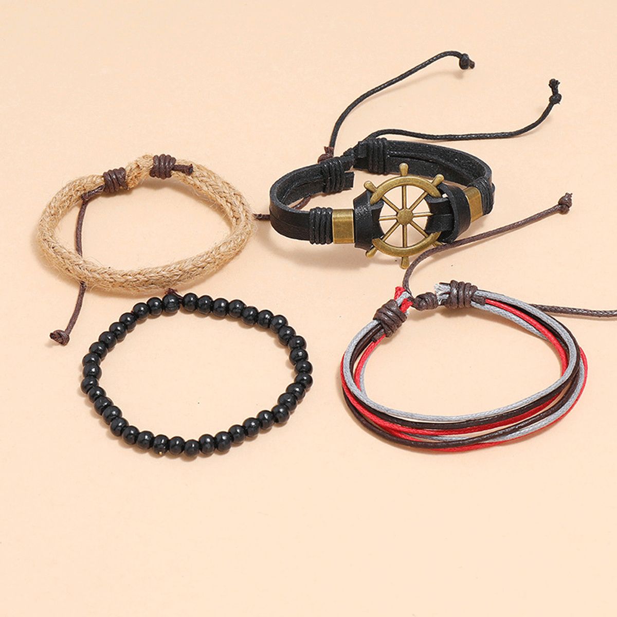 Hand Braided Bracelets Bracelets Set Of 4 Ship Rudder Braided Leather Bracelets