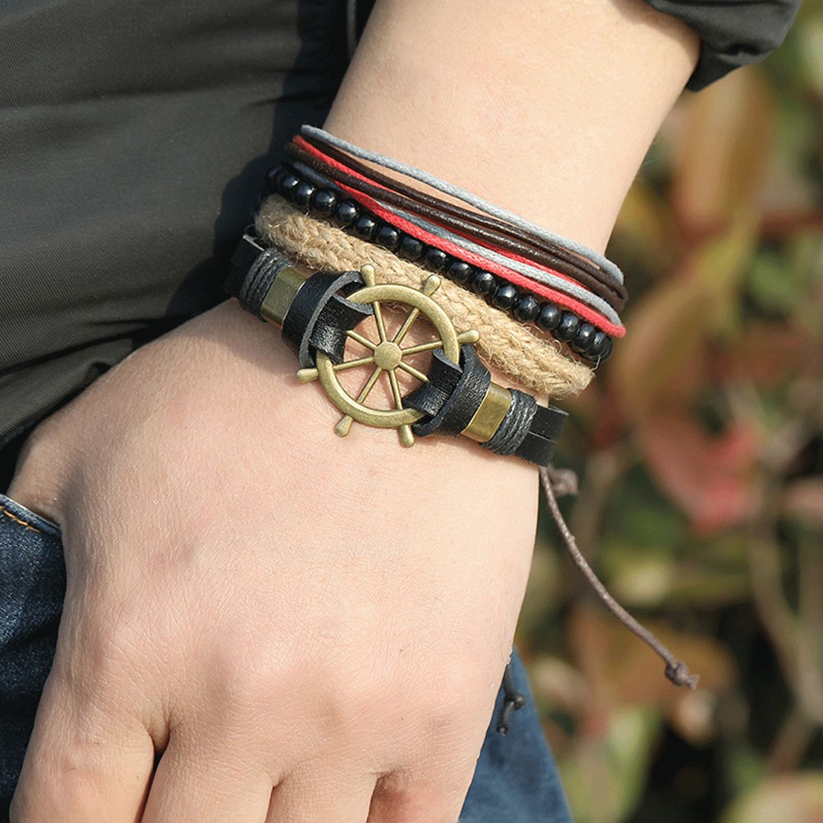 Hand Braided Bracelets Bracelets Set Of 4 Ship Rudder Braided Leather Bracelets