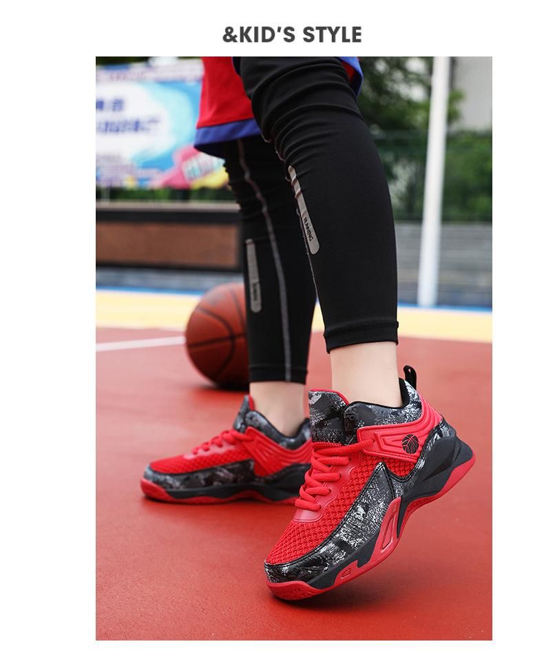 Boys basketball shoes mesh breathable sneakers Red