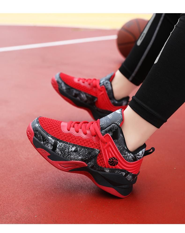 Boys basketball shoes mesh breathable sneakers Red