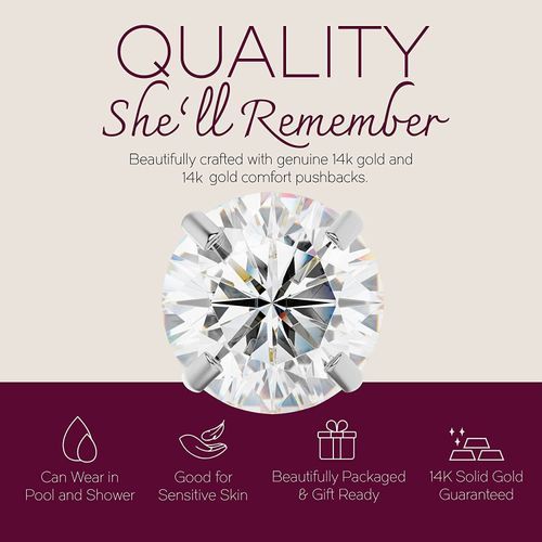 14k White Gold Solitaire Cubic Zirconia CZ Stud Earrings