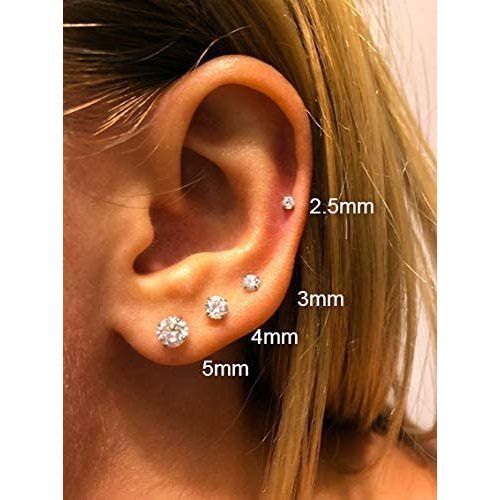 14k White Gold Solitaire Cubic Zirconia CZ Stud Earrings