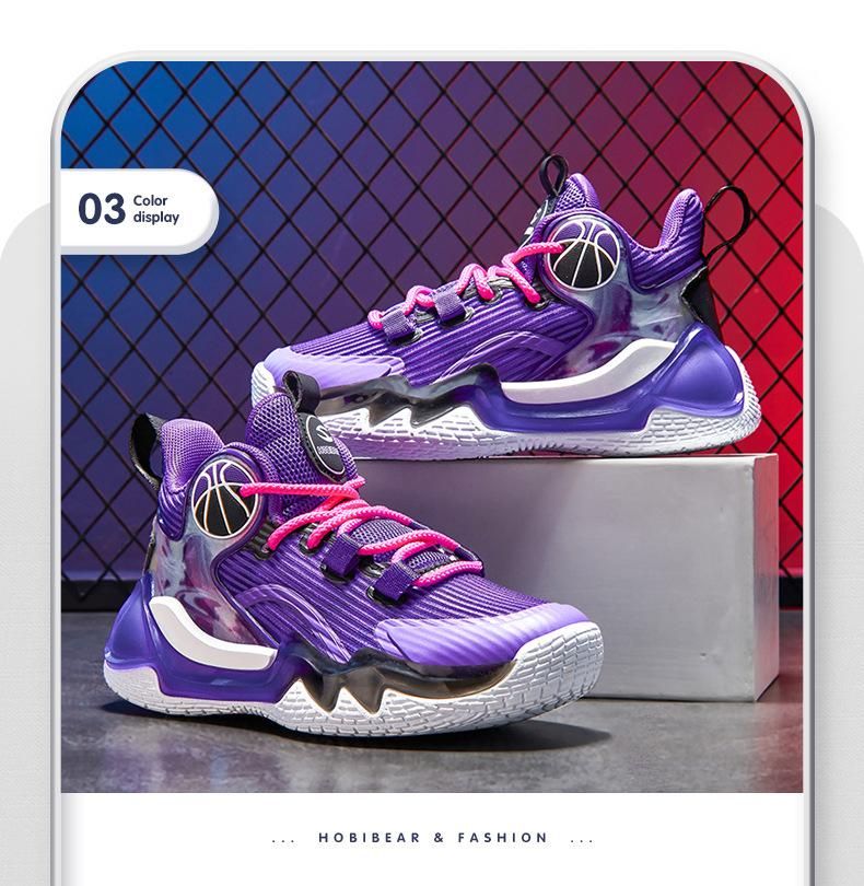 Boys Basketball Shoes Breathable Sneakers Purple