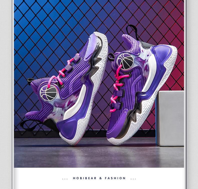 Boys Basketball Shoes Breathable Sneakers Purple