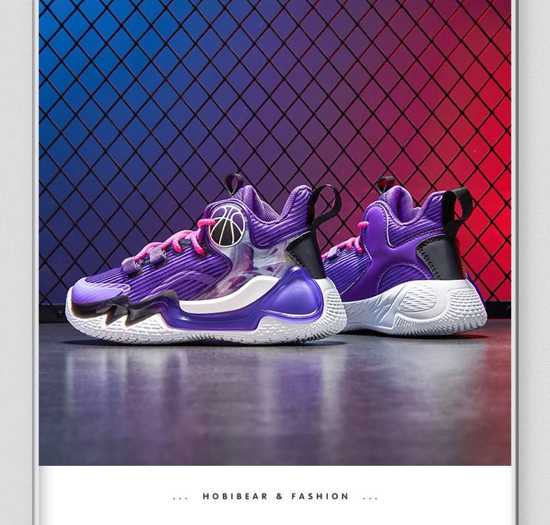 Boys Basketball Shoes Breathable Sneakers Purple