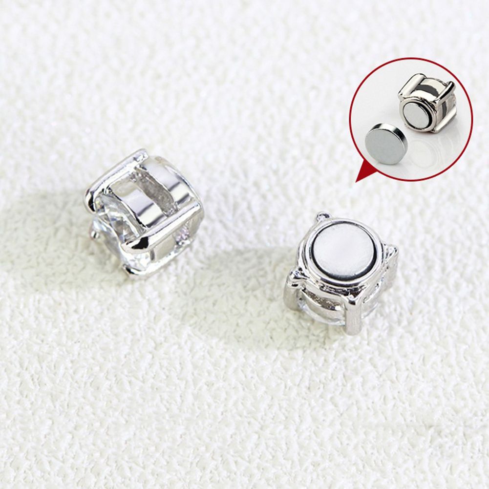 Men Women Rhinestone Inlaid Magnetic Ear Stud Earrings Non Piercing Jewelry Gift-Purple