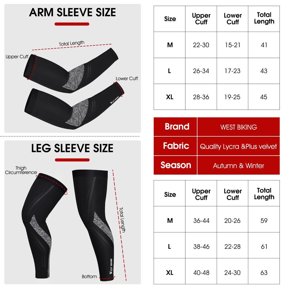 WEST BIKING Sports Arm Sleeves Winter Leg Cover Cycling Windproof Leg Sleeve Arm Sleeves Set Outdoor Fitness Sleeve