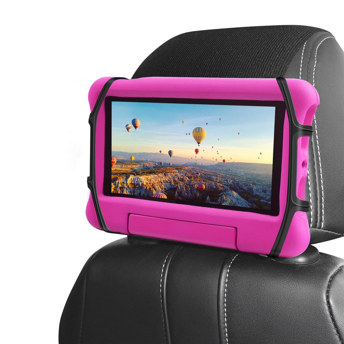 Car Headrest Mount Holder, Tablet Holder for Kids in Car Headrest Back Seats, Anti-Slip Elastic Strap and Holding Net,Tablet Cover Angle Adjustable Fits All 7 Inch to 10.5 Inch Tablets