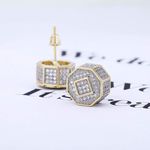 TOPGRILLZ 925 Sterling Silver Iced Out Men 14k Gold Square