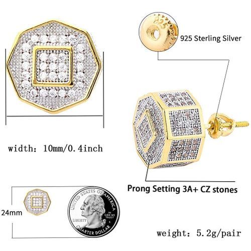 TOPGRILLZ 925 Sterling Silver Iced Out Men 14k Gold Square