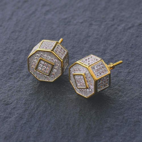 TOPGRILLZ 925 Sterling Silver Iced Out Men 14k Gold Square