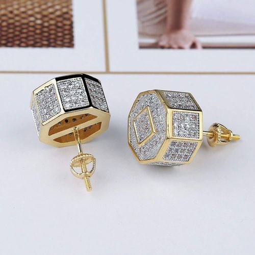 TOPGRILLZ 925 Sterling Silver Iced Out Men 14k Gold Square