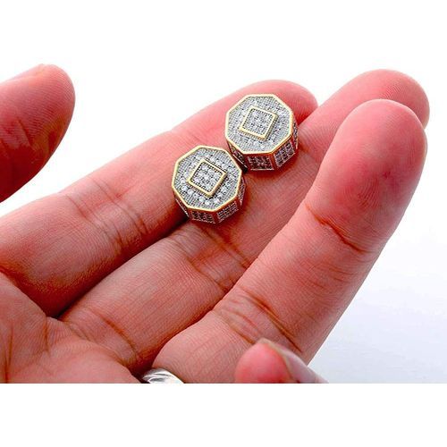 TOPGRILLZ 925 Sterling Silver Iced Out Men 14k Gold Square