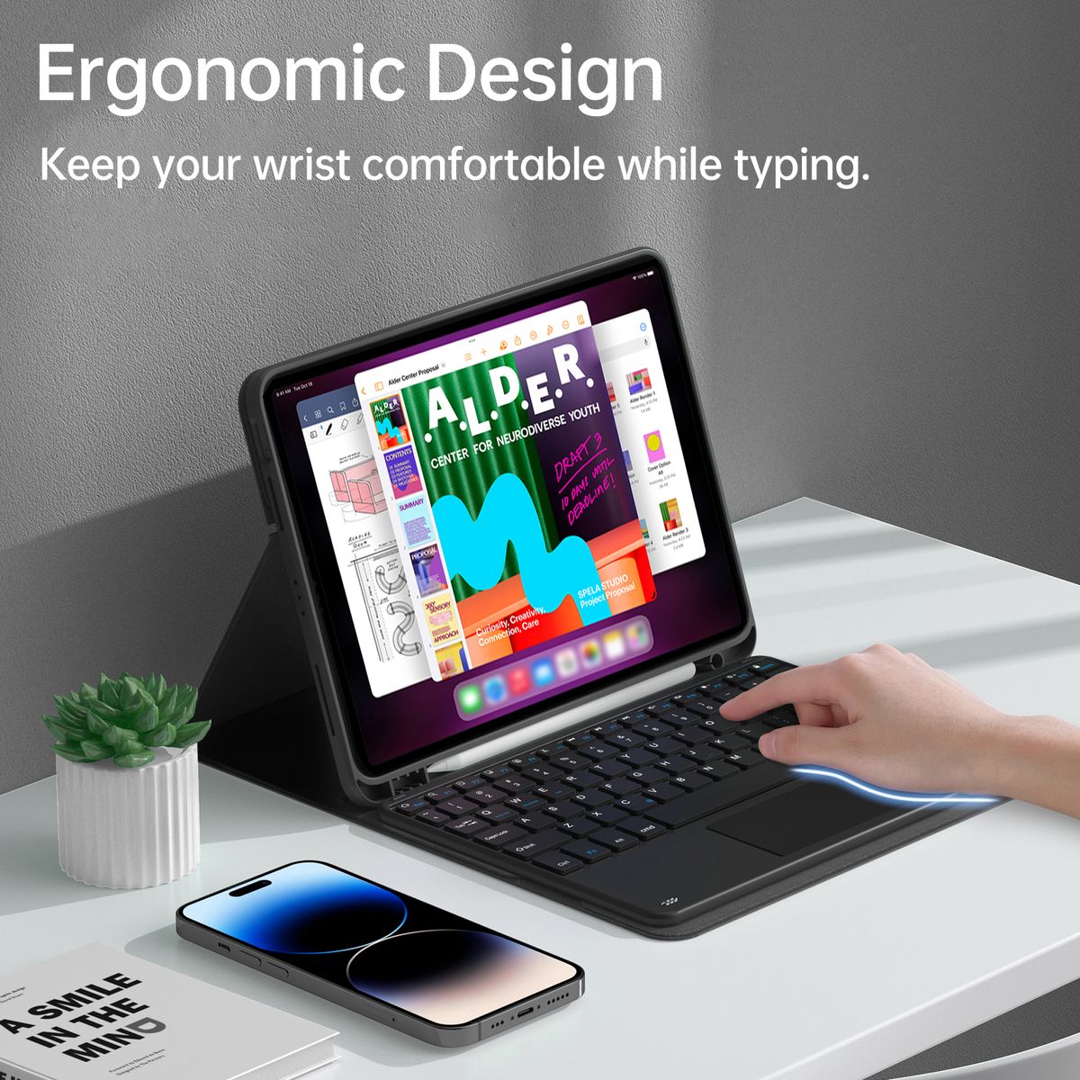 Wireless BT Keyboard USB Keypad With PU Leather Protecting